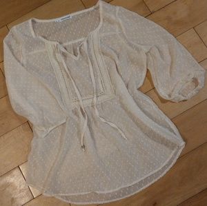 Maurices sheer cream dotted tie front top